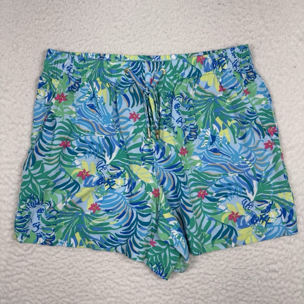 Lilly Pulitzer 5" Croix High-Rise Short Size S Blue Floral Cruise Beach Resort‎